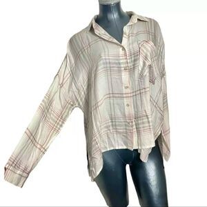 gentle fawn buttery soft flannel cozy white pink button up size womens small